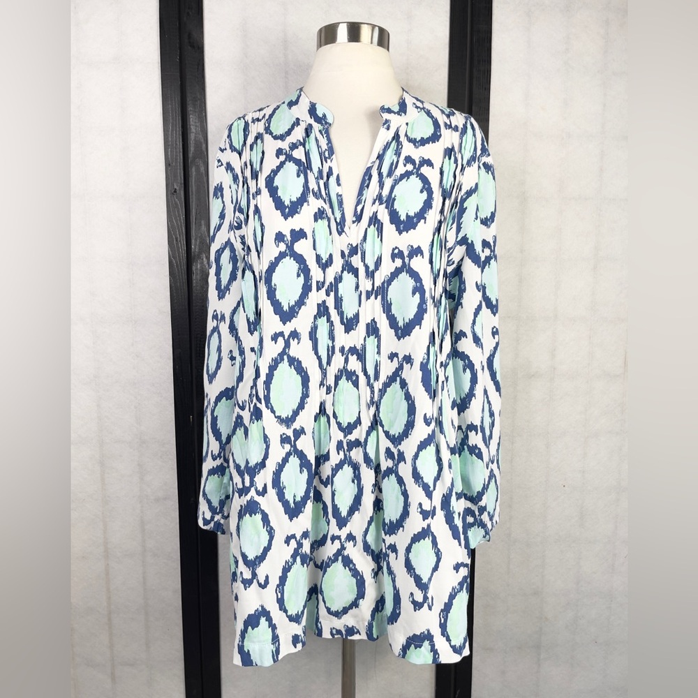 Lilly Pulitzer White and Blue Boxy Tunic with Mandarin Collar L - Picture 2 of 10
